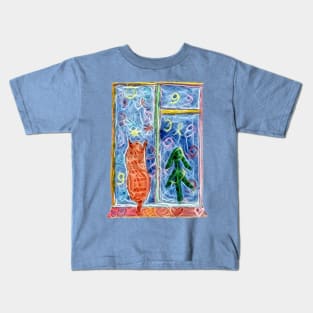 Cat Looking at Festive Firework Kids T-Shirt